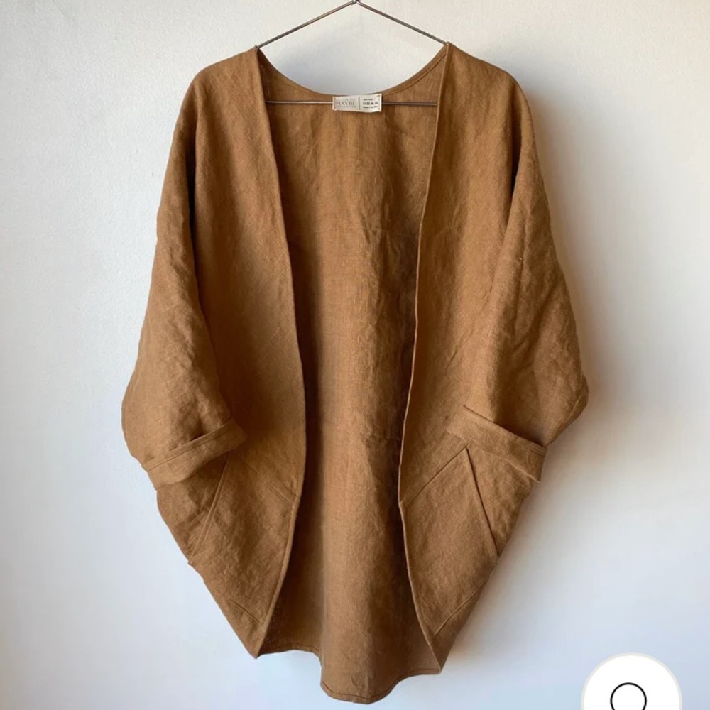 The Heavy Linen Maybe Wrap Collection Lightweight Open Jacket In Ginger  M/L